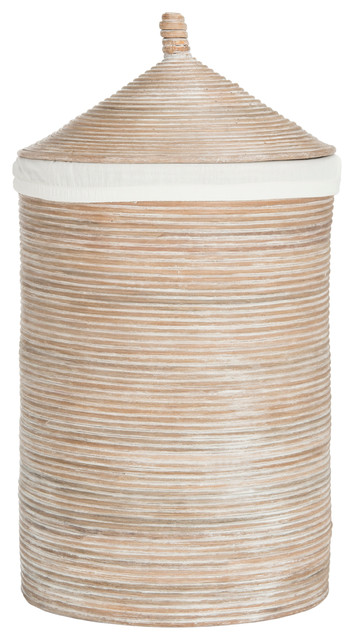 Safavieh Wellington Rattan Storage Hamper With Liner, Natural White Wash