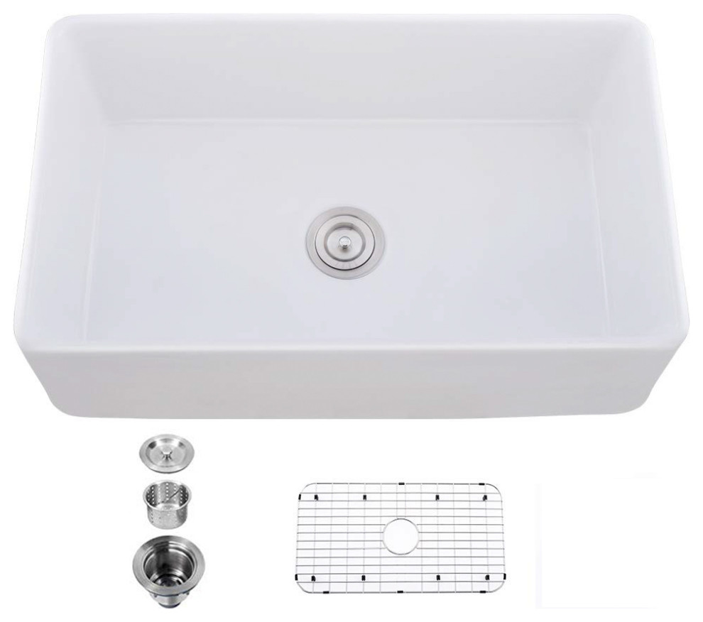 33" Apron Front Fireclay White Single Bowl Kitchen Sink