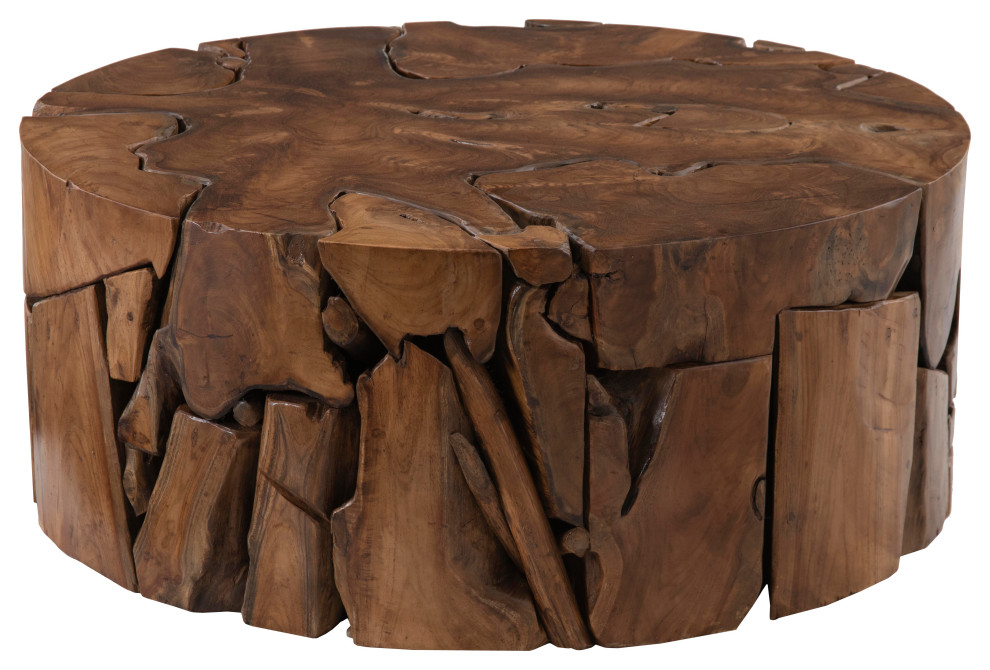 Teak Chunk Coffee Table, Round - Rustic - Coffee Tables - by Phillips ...