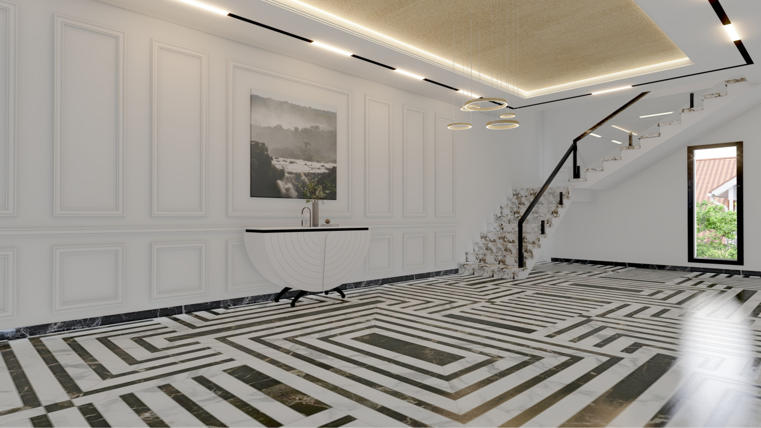Sleek Monochrome Modern Entrance Hall in Rickmansworth