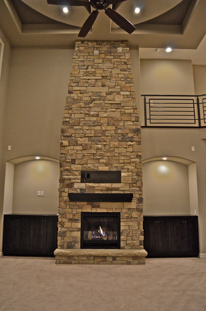 Floor To Ceiling Fireplace Contemporary Living Room Omaha