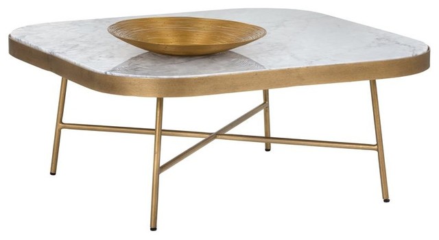 Kayne Coffee Table Square Antique Brass White Marble Contemporary Tables By Rustic Home Furnishings - Square Coffee Table With Rounded Corners Kayne Coffee Table Square Antique Brass White Marble Contemporary Tables By Rustic Home Furnishings - Square Coffee Table With Rounded Corners