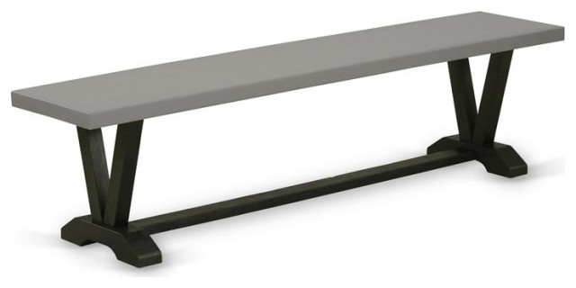 East West Furniture V-Style 15x72" Wood Dining Bench in Black/Gray