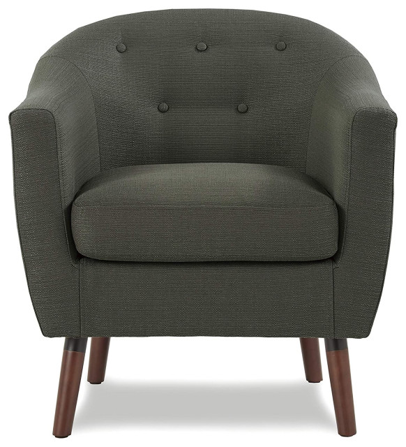 Contemporary Accent Chair, Barrel Seat With Textured Fabric Upholstery, Grey