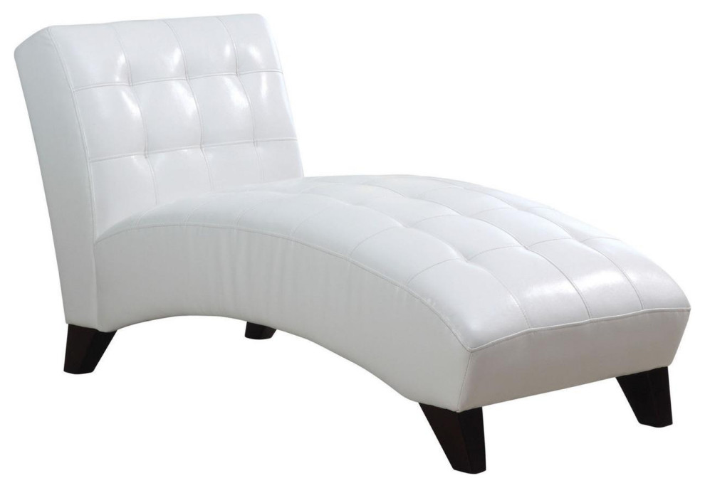 White Faux Leather Chaise Lounge Chair Transitional Indoor Chaise