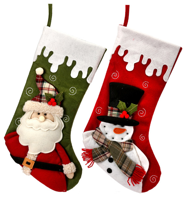 20 Dripping Snow Santa Snowman Stocking 2 Piece Set Contemporary Christmas Stockings And Holders By Regency International