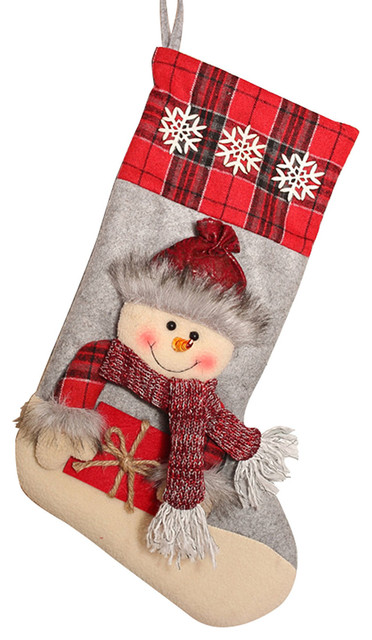 Christmas Stocking Santa Claus Sock Candy Bag Plaid Burlap Holder Tree Decor Hot 