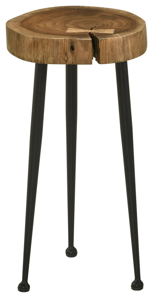 Keith Round Wood Top Side Table Natural and Black Rustic Side