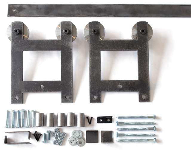 H Style Heavy Duty Sliding Barn Door Hardware Set Raw Steel 60