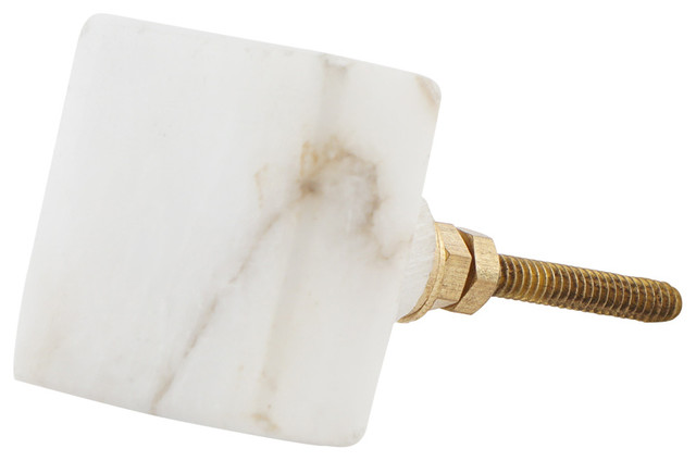 Square White Marble Knobs Set Of 4 Contemporary Cabinet And