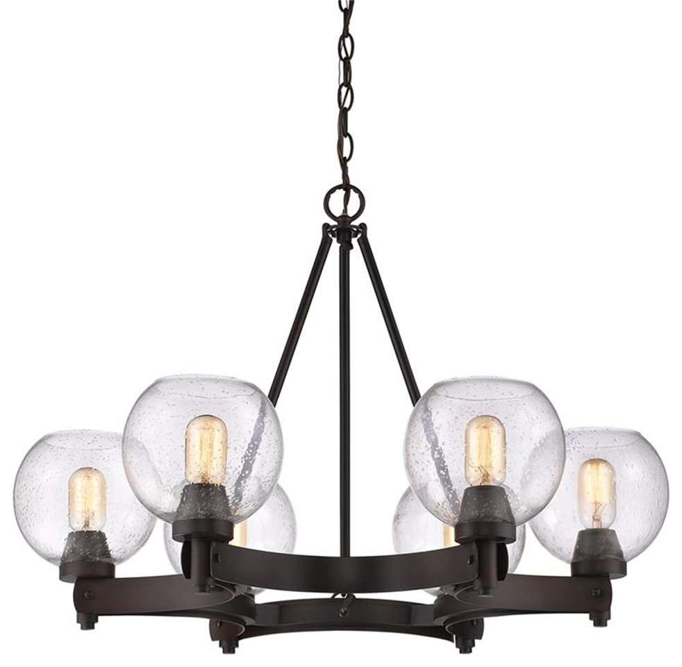 Galveston 6 Light Chandelier in Rubbed Bronze with Seeded Glass