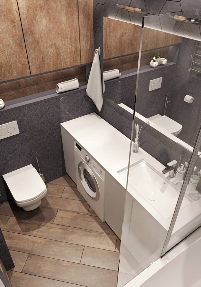 Двухкомнатная квартира со стеклом между гостиной и спальней