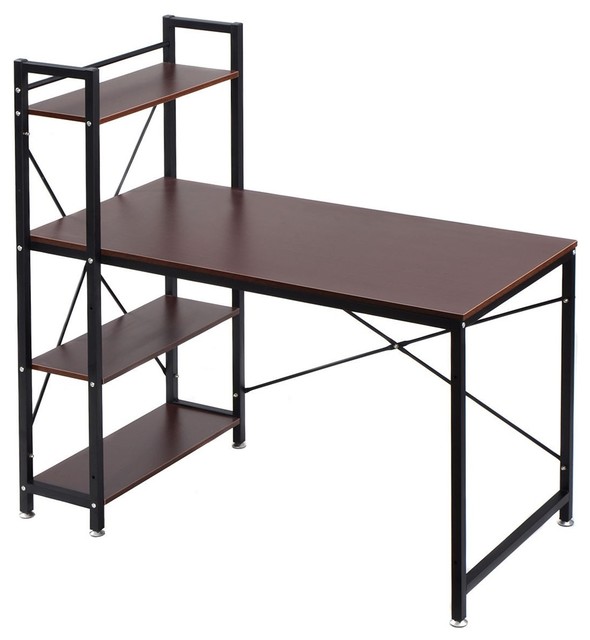 Modern 4-Tier Storage Shelves Computer Desk - Industrial - Desks And ...
