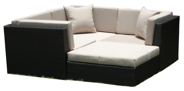 Outdoor Wicker Sofa Sectional 4-Piece Resin Couch Set - Tropical