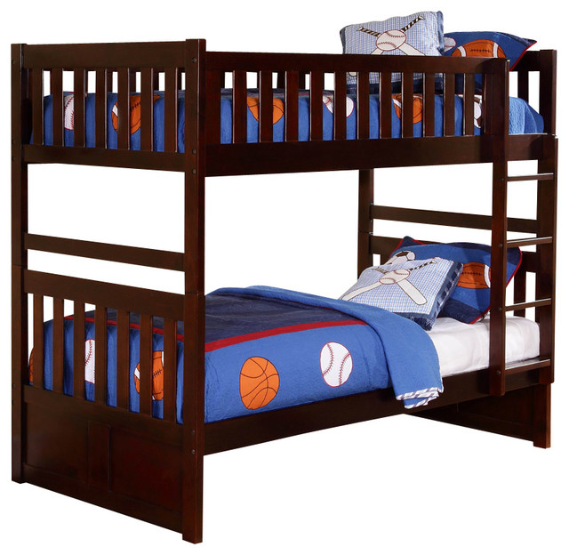 Homelegance Rowe Twin/Twin Bunk Bed, Dark Cherry Bunk Beds by Beyond Stores Houzz