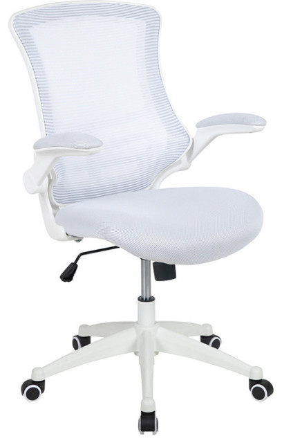 Mid Back White Mesh Swivel Ergonomic Chair White Frame Flip Up Arms Contemporary Office Chairs By Clickhere2shop