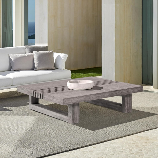 Modern Outdoor Coffee Table, Eucalyptus Wood Frame With Unique Open Accents - Farmhouse ...