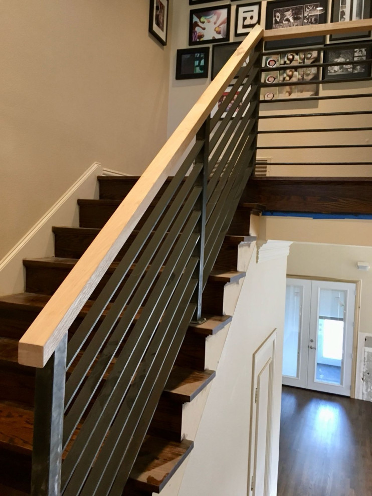 Updating a stairway in Addison with oak and metal.