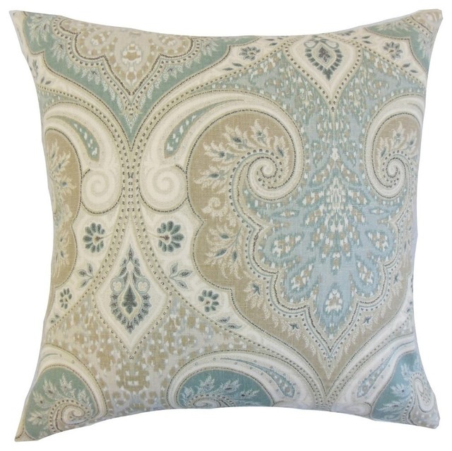 Kirrily Damask Pillow, Seafoam 18"x18"