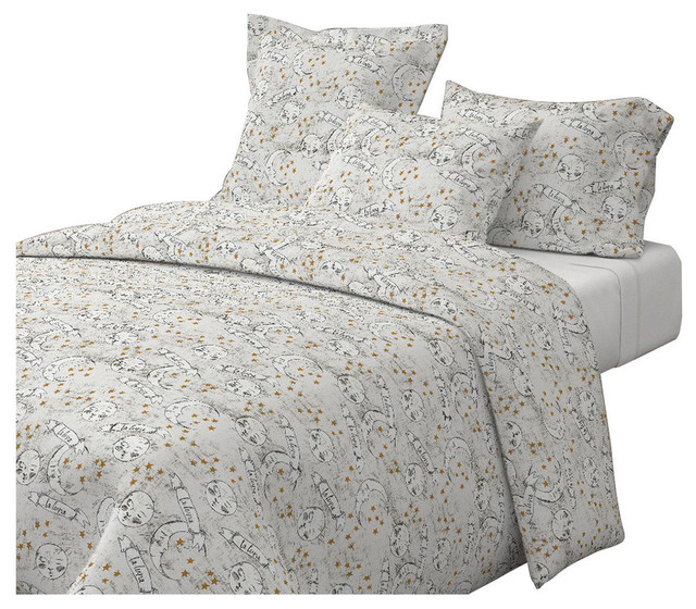 Zodiac La Luna Light Gold Stars Gold Texture Cotton Duvet Cover