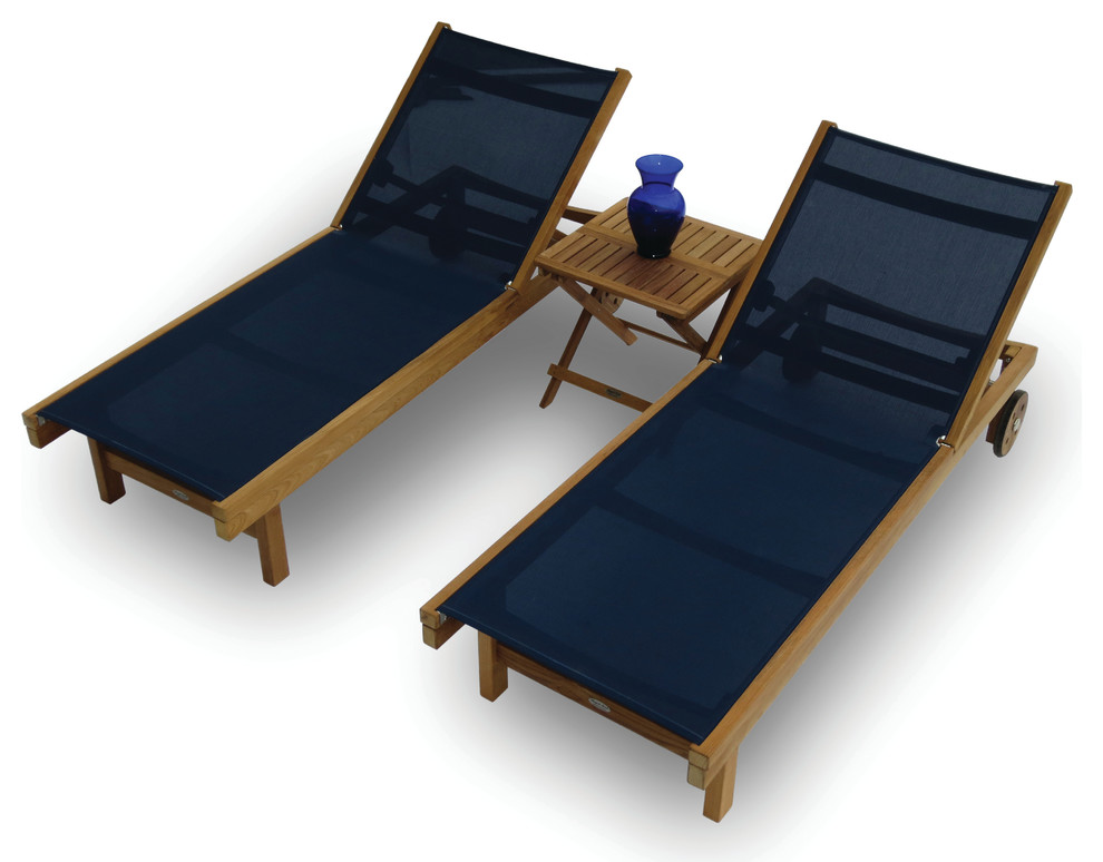 Teak Outdoor 3 Piece Sling Chaise Set Transitional Lounge Sets By Chicago Living Houzz - South Beach White Aluminum And Navy Sling Stacking Chaise Lounge Teak Outdoor 3 Piece Sling Chaise Set Transitional Lounge Sets By Chicago Living Houzz - South Beach White Aluminum And Navy Sling Stacking Chaise Lounge