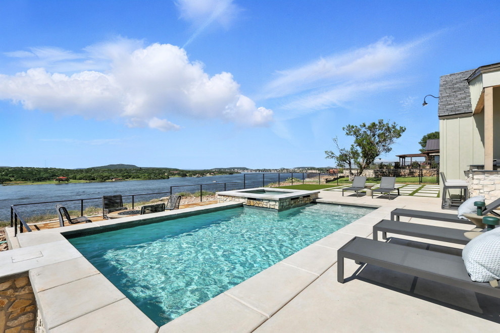 Pool - large modern rectangular pool idea in Dallas