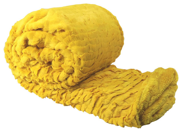 Air Brushed Colleen Oversized Faux Fur Throw Blanket, Lemon Curry Yellow, 60x70
