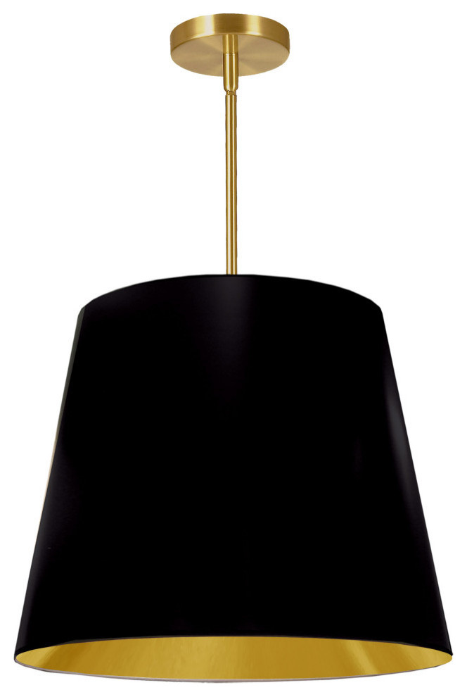 20" Modern Gold Modern Pendant Light With Tapered Drum Shade, Black/Gold