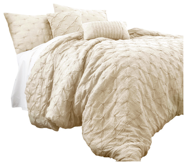 Ravello Pintuck Comforter Ivory 5pc Set Full Queen Transitional