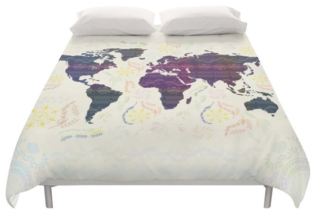 world map boho duvet