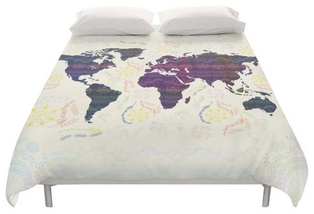 World Map Boho Duvet Cover, King