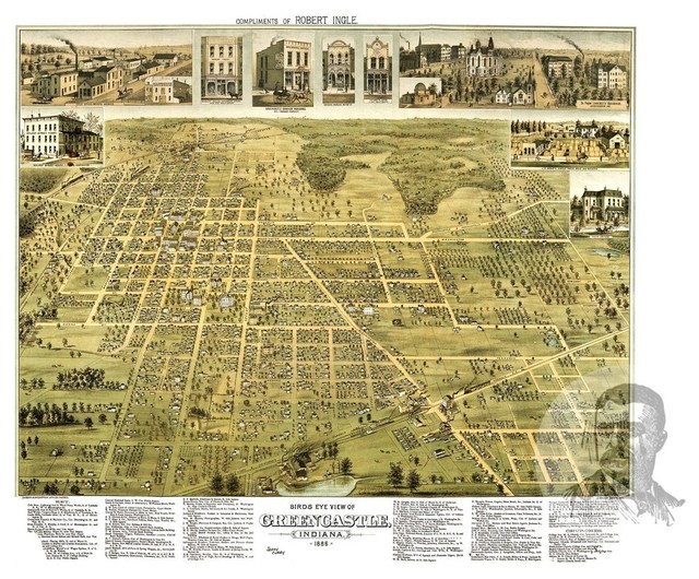 24x36 Bird/'s Eye View 1886 Denison Texas Vintage Style City Map
