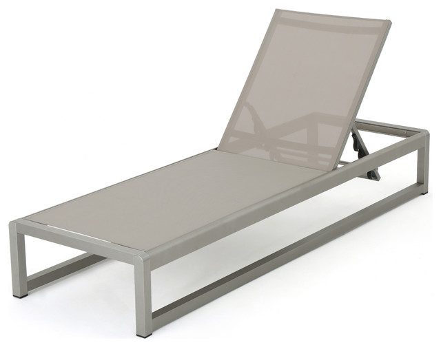 San Luis Outdoor Gray Mesh Chaise Lounge With Silver Aluminum Frame San Luis Outdoor Gray Mesh Chaise Lounge With Silver Aluminum Frame Single