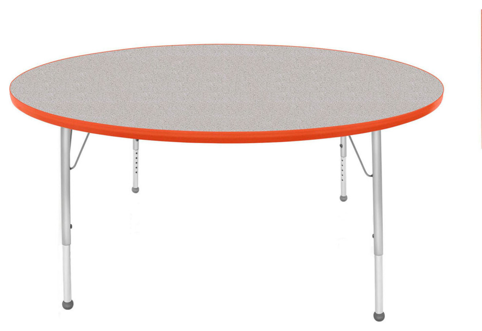 Autumn Orange Edge Creative Colors 60 Round Activity Table with Gray Nebula Top Ball Glide Standard Leg Height: 21-30