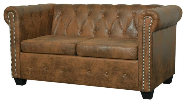 Optimal Literacy jeg er glad vidaXL Chesterfield Sofa 2-Seater Faux Leather Brown Living Room Chaise  Longue - Contemporary - Sofas - by Virventures | Houzz