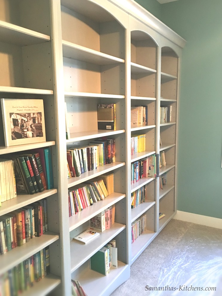 Home design - mid-sized transitional carpeted home design idea with blue walls