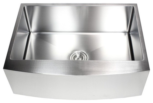 Stainless Steel Curved Front Farm Apron Single Bowl Kitchen Sink, 30"