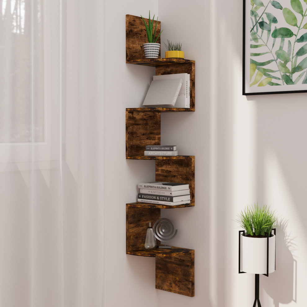 vidaXL Wall Corner Shelf 5Tier Floating Shelf Display Shelf Concrete