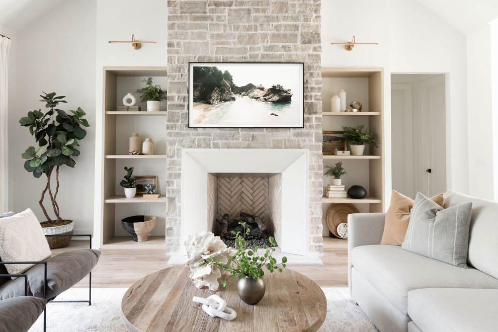 Design ideas for a large farmhouse living room in Tampa.