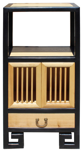 Oriental Black Rim Natural Wood Narrow Storage Display Bookcase