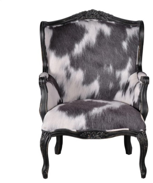 Cowhide Arm Chair Black Finish Traditional Armchairs And