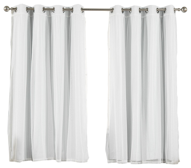 Gathered Tulle Sheer & Blackout 4Piece Curtain Set, 84" Contemporary
