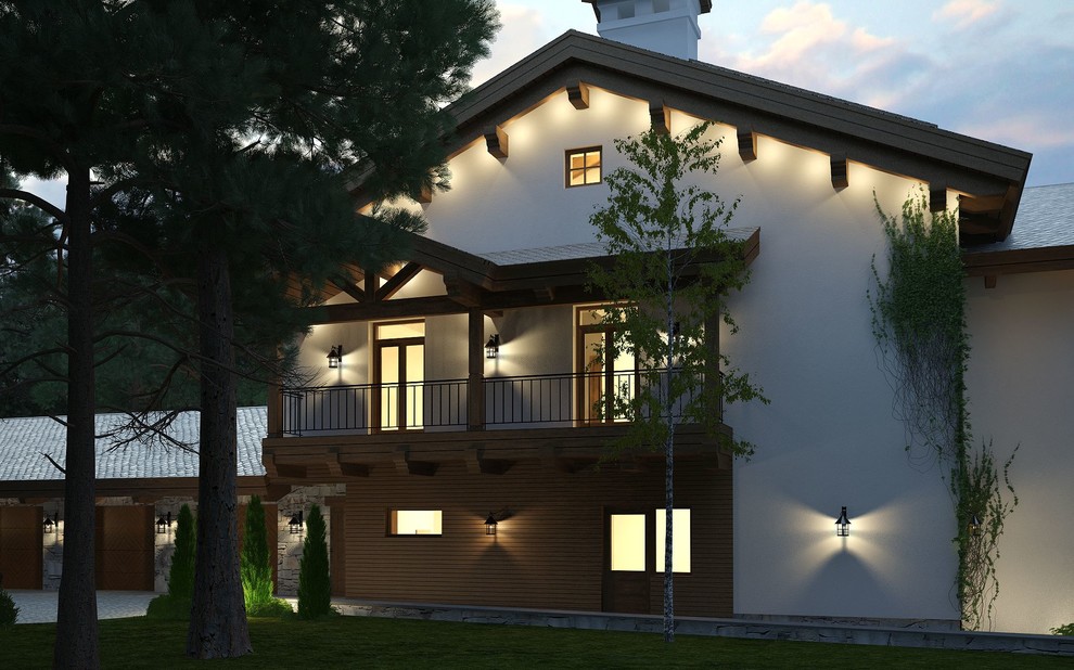 Частное шале с витражом в мансарде