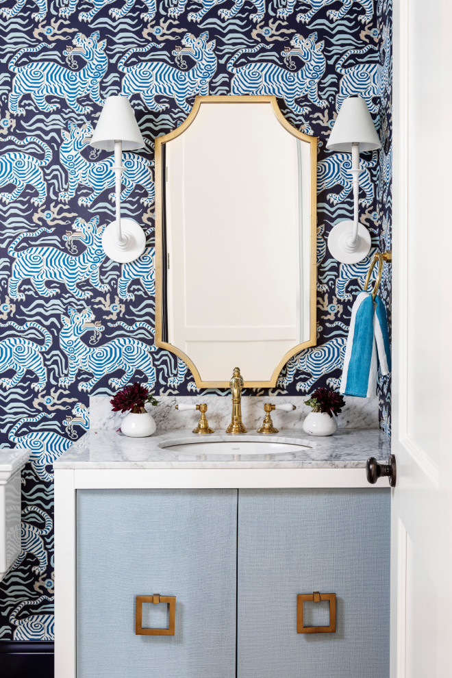 Powder room - coastal powder room idea in Providence