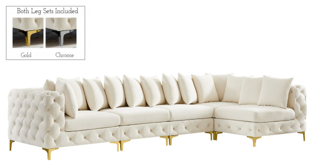 Tremblay Velvet Upholstered 5-Piece Modular L-Shaped Sectional, Cream