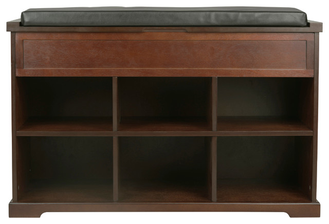 Merry Products Wooden Shoe Bench With Cushion And Storage