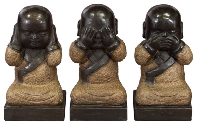 Three Wise Stone Monks Chinese Statue