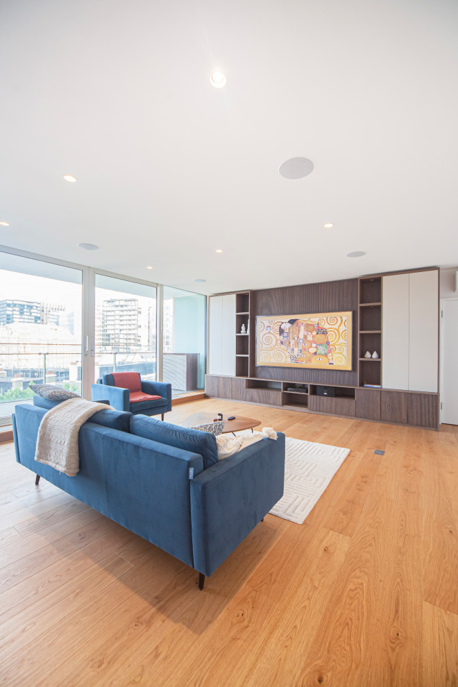 Bespoke Sleek Brown Media Unit with ribbed wood slat panels