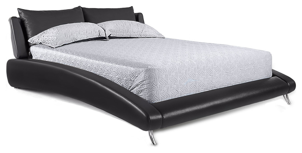 Cadillac Black Leather Platform Bed, King Contemporary Platform