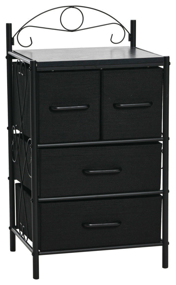 Dresser Nighstand, 4 Black Drawers Black Metal Frame, Black Oak Top